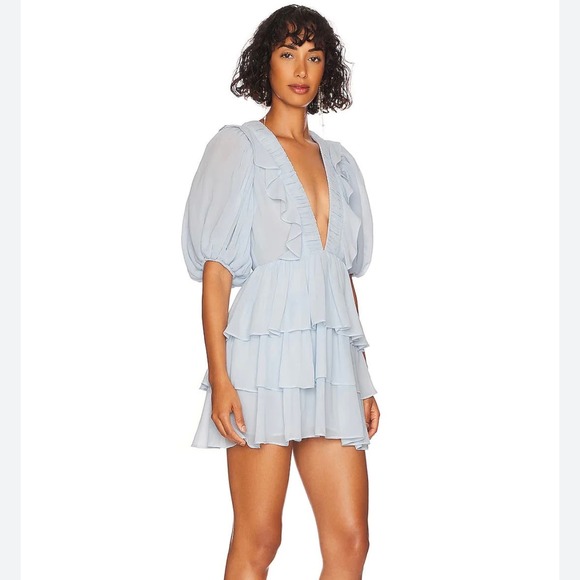 Tularosa Dresses & Skirts - Tularosa Light Blue Ruffle Mini Dress